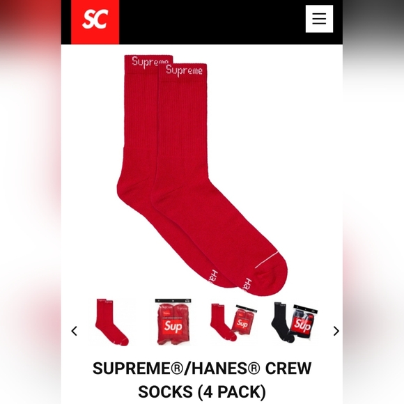 Supreme X Hanes Crew Socks 4 Pack *FW23*  *NWT* - Picture 2 of 6
